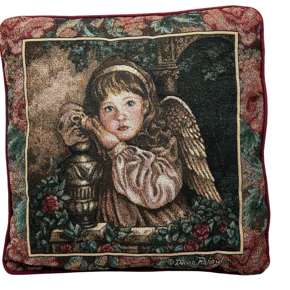 Angel Tapestry Throw Pillow Donna Richardson Granny Cottage Christmas‎ Core 16"